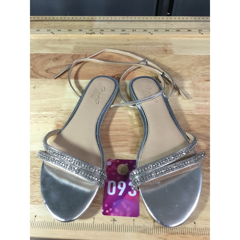 Jewel Badgley Mischka Slingback Women's 8.5 Silver Bridget Embellished Sandals